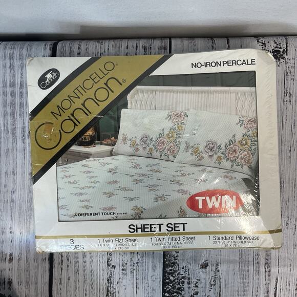 Vintage Monticello Cannon 3pc Twin Sheet Set Pillowcase Orange Yellow Floral 692 - Picture 2 of 13